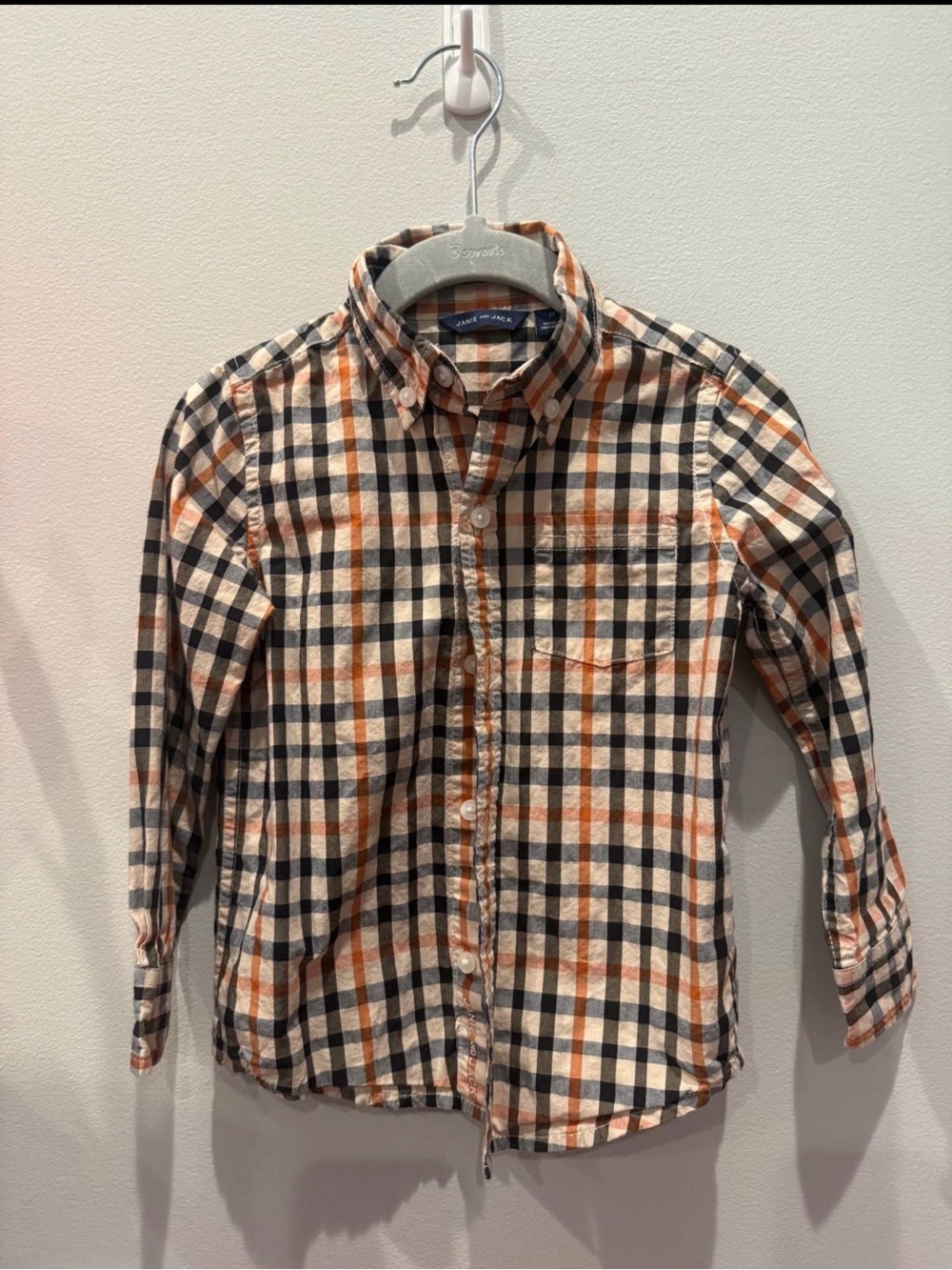 Janie and Jack Orange, Navy & Cream Plaid Button-Down Shirt